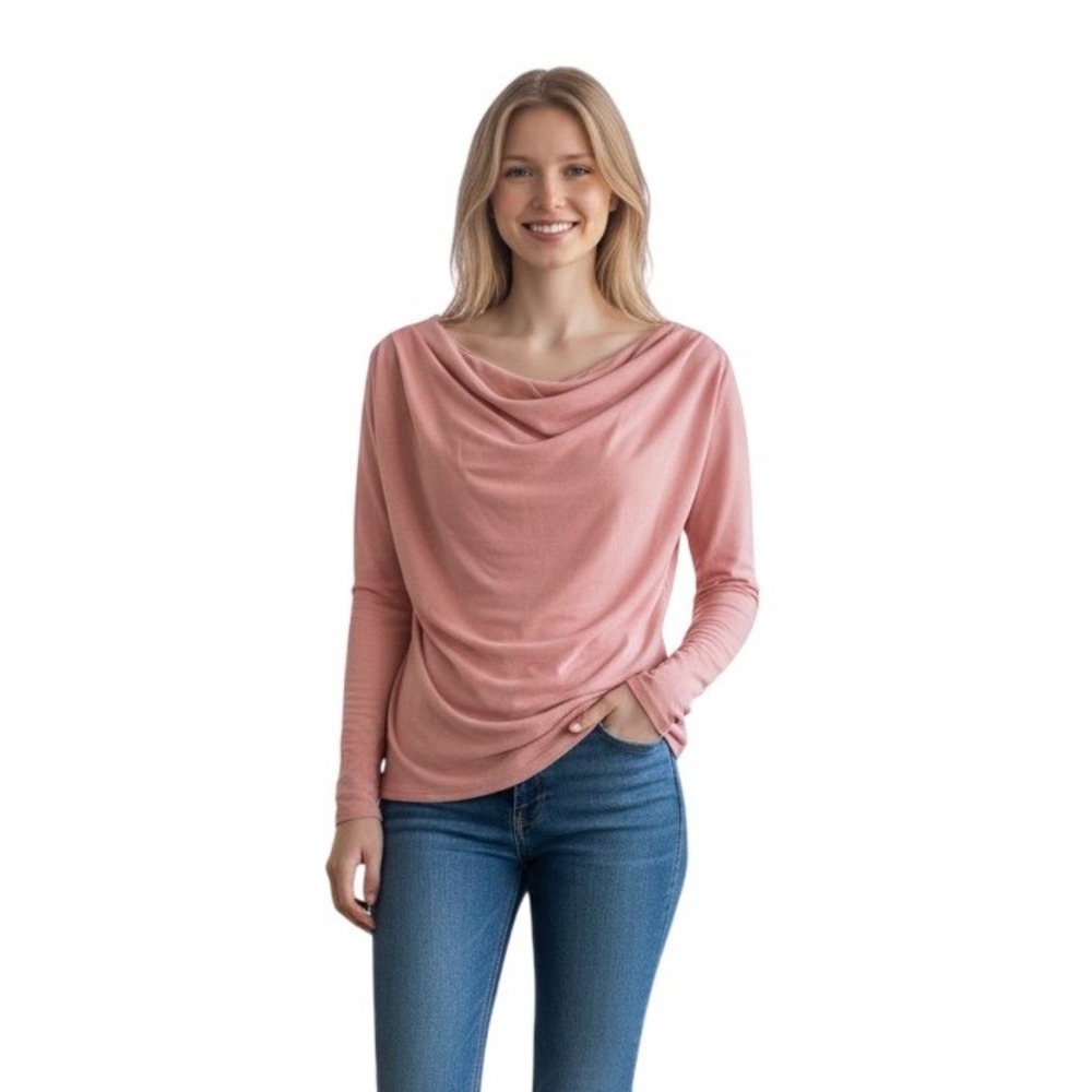 Halogen Womens Rose Pink Cowl Neck Ruched Long Sleeve Top Size M NEW